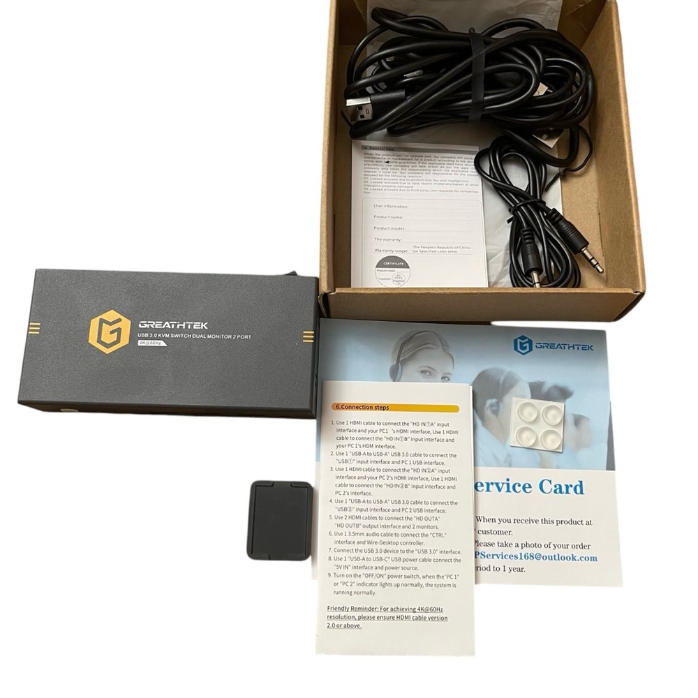 Greathtek USB 3.0 Switch‎ Dual Monitor 2 Port 4K 60Hz